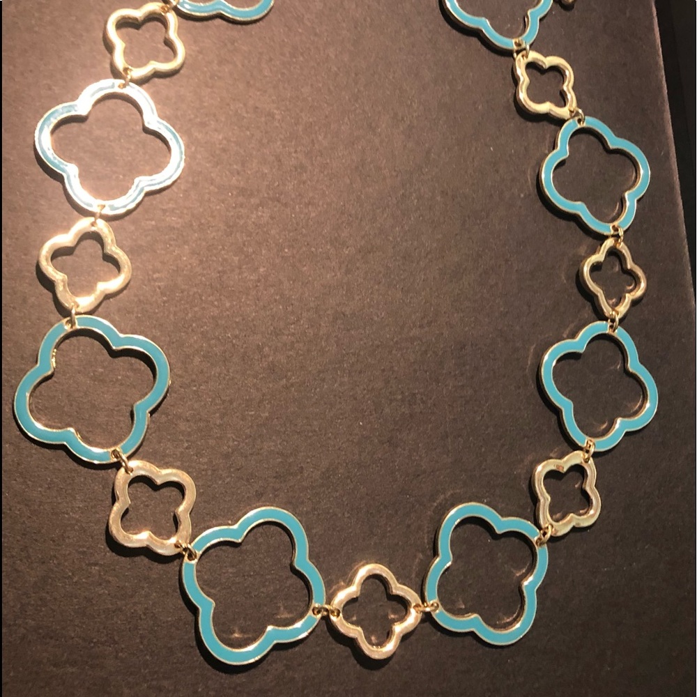 Gold Tone and Turquoise Colored Necklace Reversible 17” Extender Clover - Picture 4 of 7